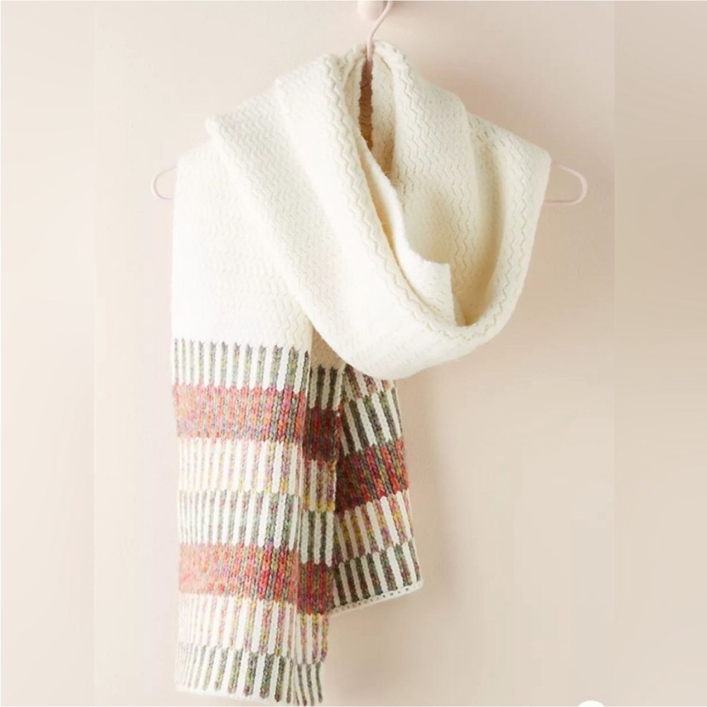 Anthropologie Cream Multicolor Knit Scarf